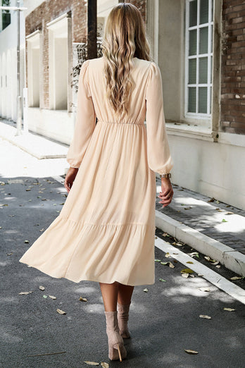 Pink Long Sleeves A Line Casual Dress