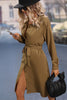 Load image into Gallery viewer, Long Sleeves Brown Casual Dress with Belt
