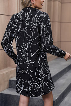 Long Sleeves Printed Casual Dress with Buttons