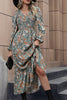 Load image into Gallery viewer, V-neck Green Printed Long Sleeves Casual Dress with Pleated