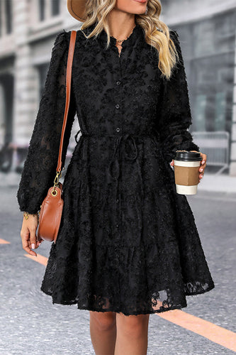 Black A Line Long Sleeves Casual Dress