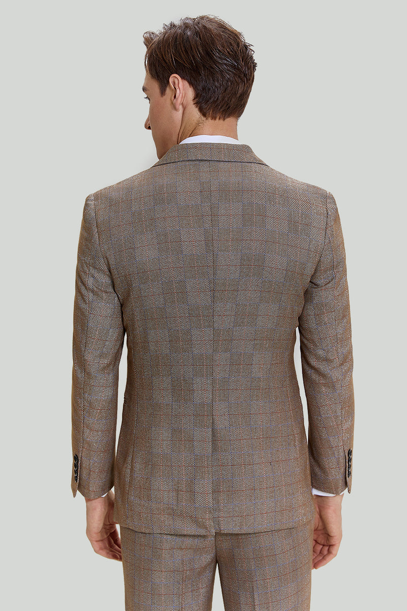 Load image into Gallery viewer, Brown Men&#39;s 3 Piece Plaid Prom Suits