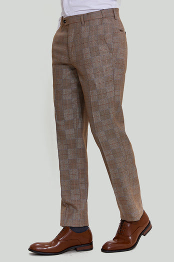 Brown Men's 3 Piece Plaid Prom Suits