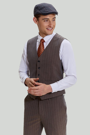 Zapaka Men's Prom Suits Coffee Pinstripe 3 Piece Men's Wedding Suits ...