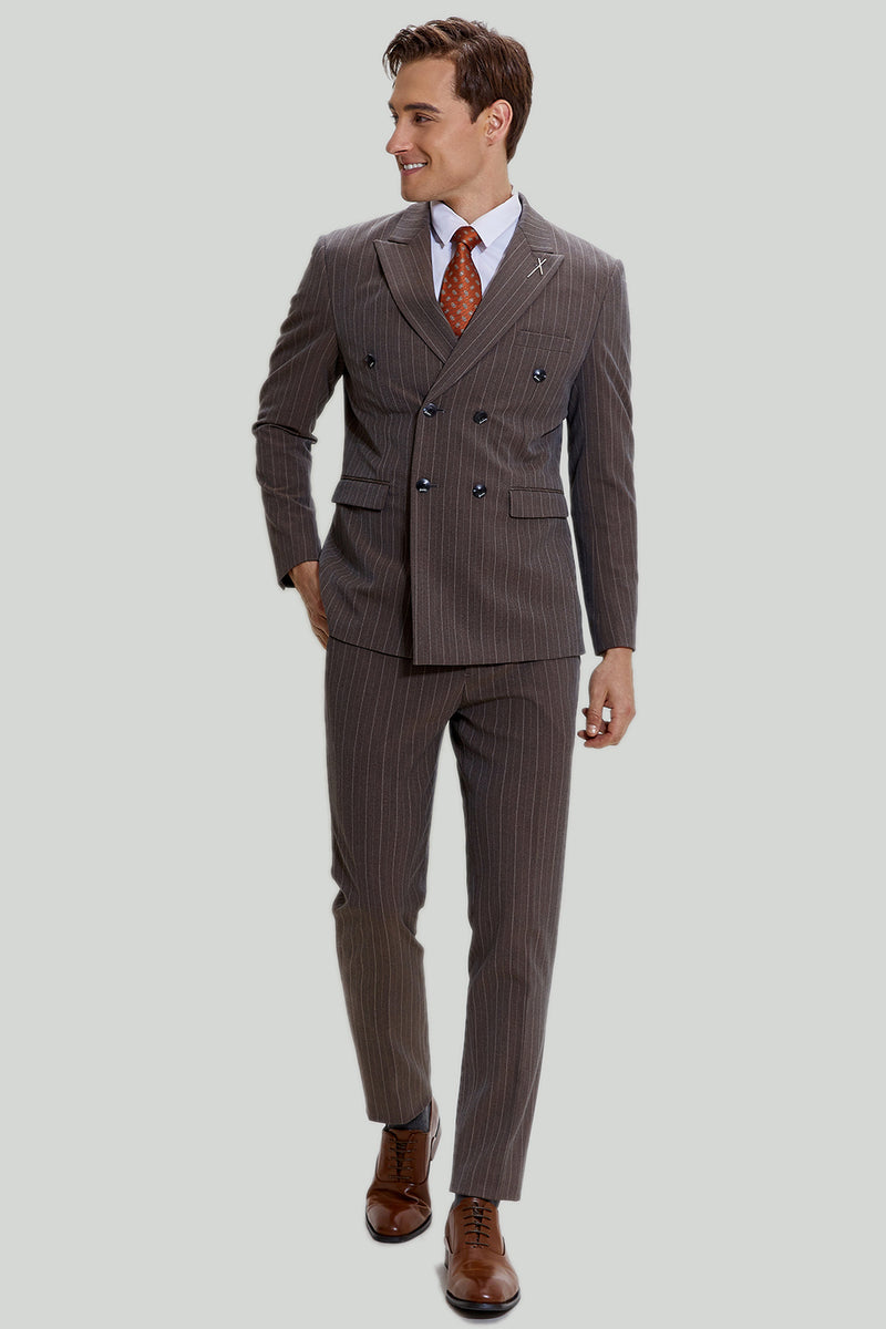 Load image into Gallery viewer, Coffee Pinstripe 3 Piece Men&#39;s Prom Suits