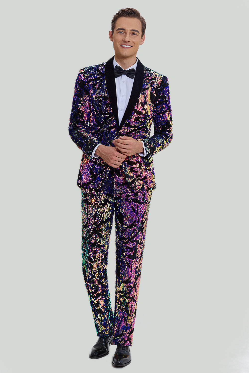 Black Sequins Mens Two-Piece Suit Shawl Lapel One Button Tuxedo