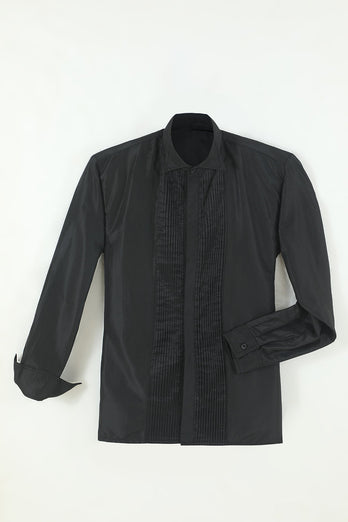 Black Men's Patchwork Long Sleeves Suit Shirt