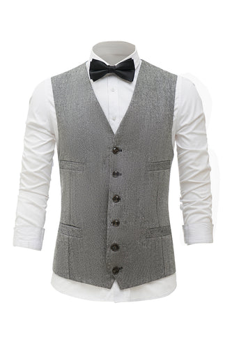 Grey Solid Single Breasted Shawl Lapel Men's Suit Vest