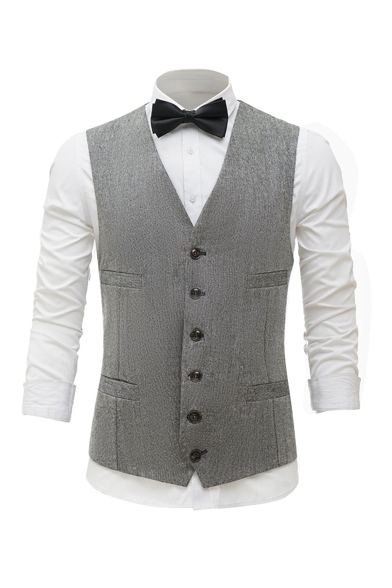 Load image into Gallery viewer, Grey Solid Single Breasted Shawl Lapel Men&#39;s Suit Vest