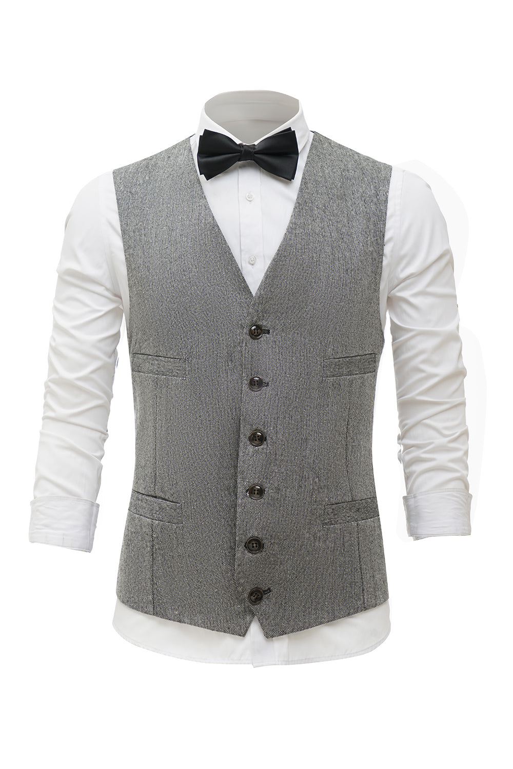 Grey Solid Single Breasted Shawl Lapel Men's Suit Vest