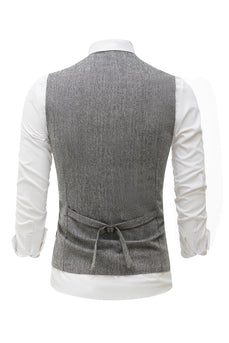 Grey Solid Single Breasted Shawl Lapel Men's Suit Vest