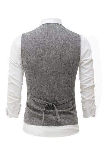 Grey Solid Single Breasted Shawl Lapel Men's Suit Vest