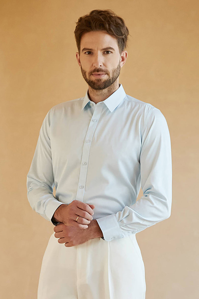Load image into Gallery viewer, Long Sleeves Light Blue Solid Suit Shirt