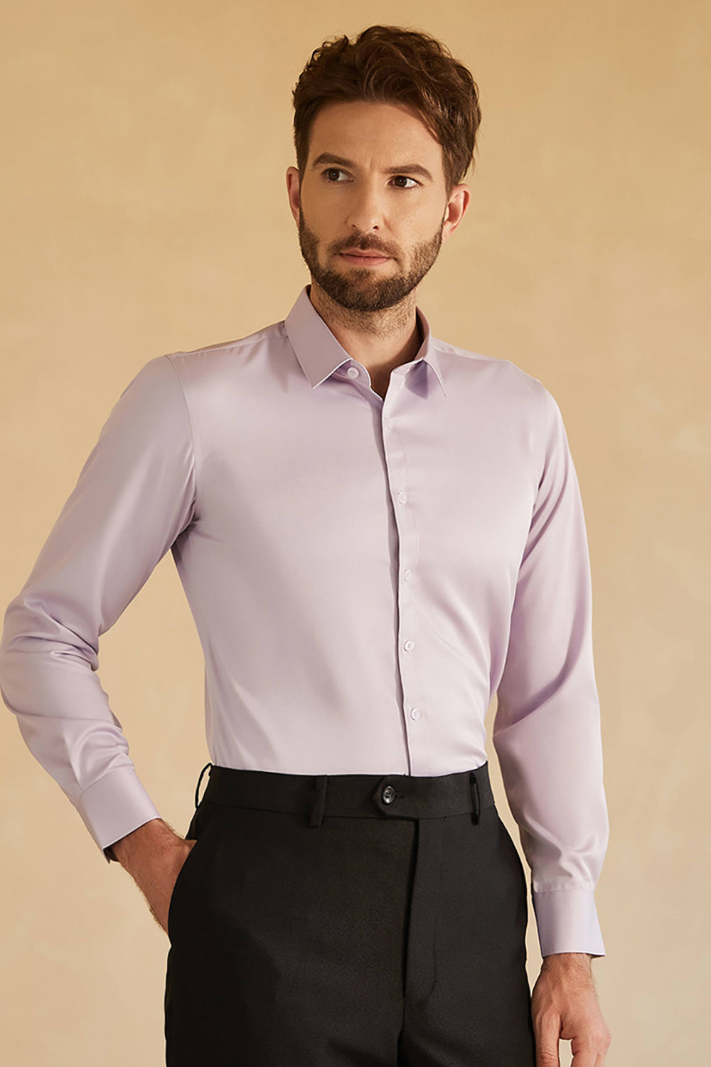 Long Sleeves Purple Solid Suit Shirt