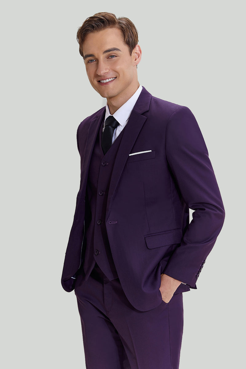 Load image into Gallery viewer, Purple Notched Lapel 3 Piece One Button Men&#39;s Suits