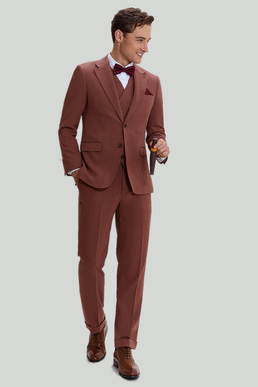 Tan Notched Lapel 3 Piece Single Breasted Prom Suits
