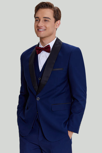Men's Navy 3-piece One Button Slim Fit Prom Suits
