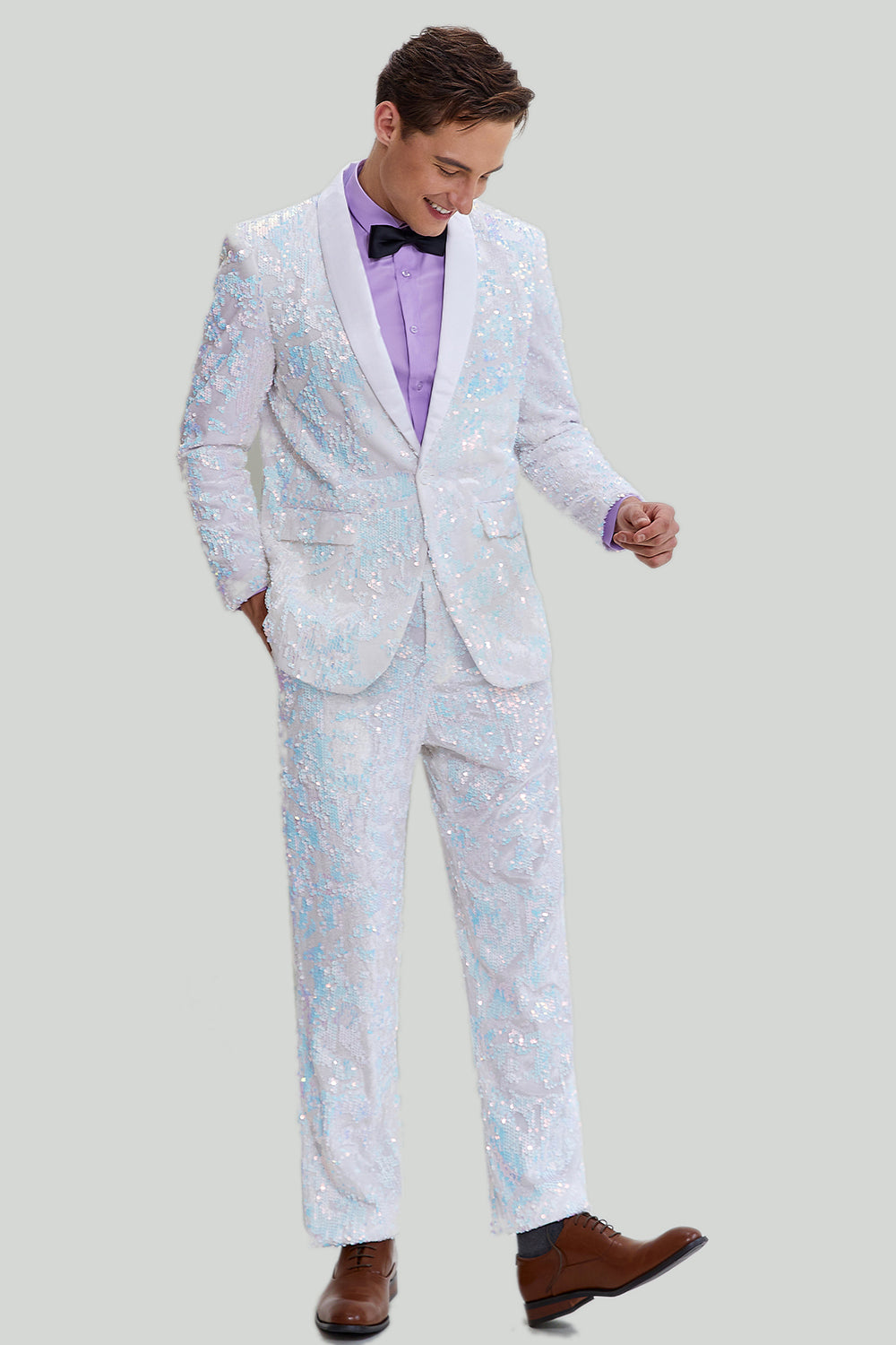 Men's Slim Fit 2 Piece Suit One Button Shawl Lapel Tuxedo for Prom