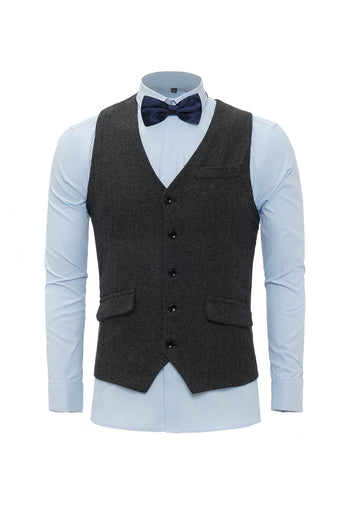 Black Shawl Lapel Single Breasted Men Vest with Shirts Accessories Set