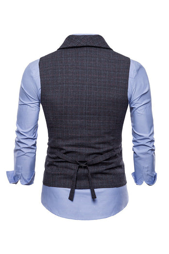 Grey Plaid Men's Vests with Shirts Accessories Set