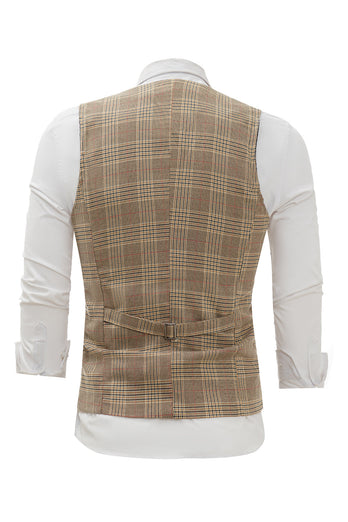 Grey Plaid Shawl Lapel Men's Vest with Shirt Accessories Set