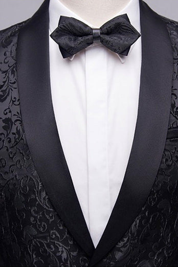 Black Jacquard Shawl Lapel Men's 2 Pieces Suits