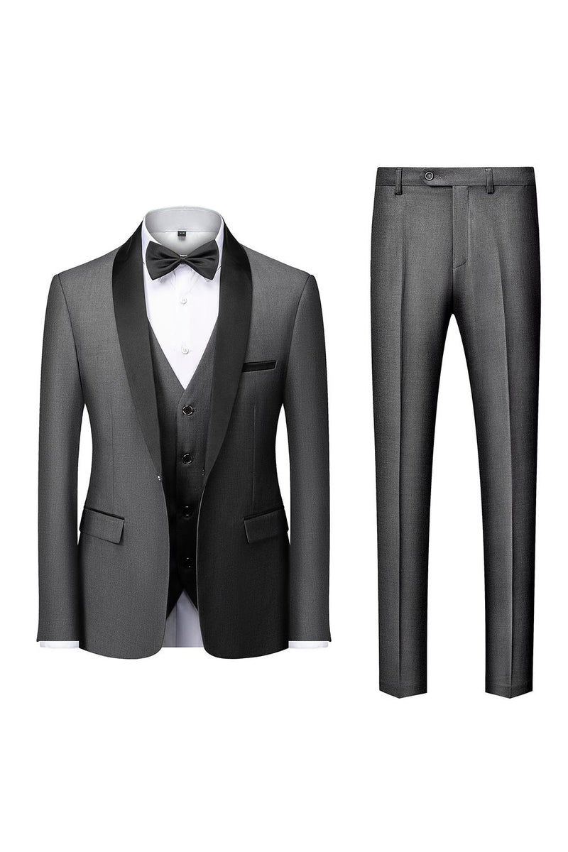 Zapaka Grey Shawl Lapel Men's 3 Pieces Suits One Button Formal Party ...
