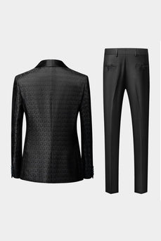 Black Shawl Lapel Jacquard 3 Pieces Men's Suits