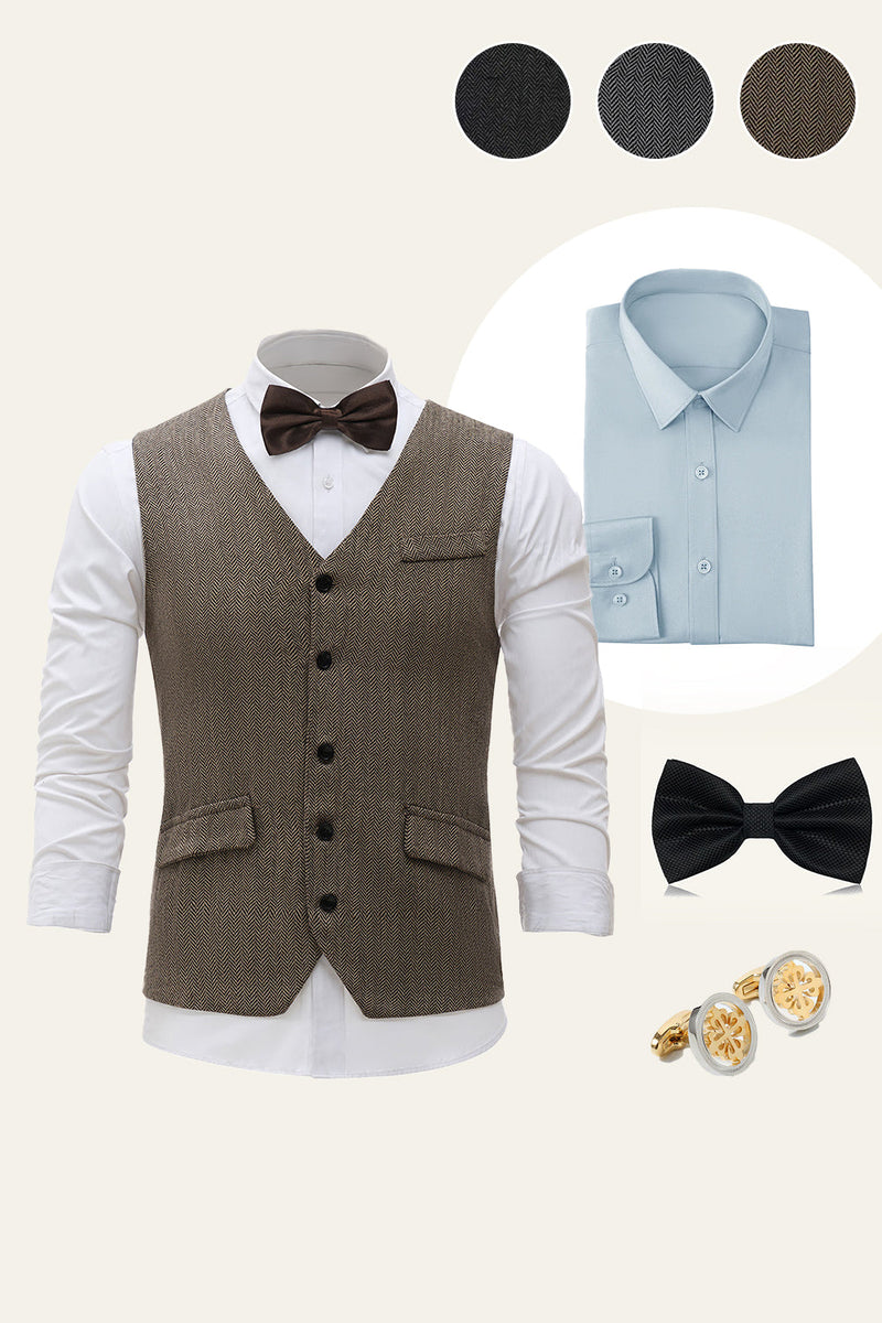 Load image into Gallery viewer, Black Shawl Lapel Single Breasted Men Vest with Shirts Accessories Set