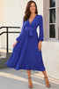Load image into Gallery viewer, A Line V Neck Royal Blue Wedding Guest Party Dress with Belt