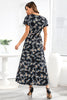 Load image into Gallery viewer, V Neck Black Floral Printed Summer Dress with Silt