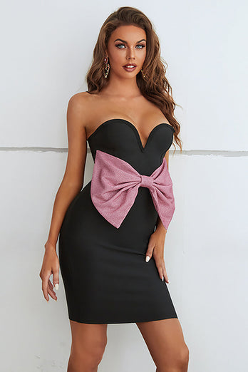 Black Sweetheart Bodycon Semi Formal Dress with Bowknot