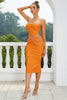 Load image into Gallery viewer, Orange Corset Cut Out Bodycon Cocktail Dress