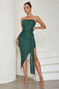 Load image into Gallery viewer, Green Sequins Strapless Cocktail Dress with Ruffles