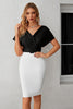 Load image into Gallery viewer, Black and White Bodycon V-Neck Cocktail Dress With Belt