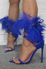 Load image into Gallery viewer, Royal Blue Feather Pointed Toe Stiletto Sandals