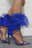 Load image into Gallery viewer, Royal Blue Feather Pointed Toe Stiletto Sandals