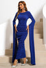 Load image into Gallery viewer, Royal Blue Sparkly Mother of the Bride Dress with Long Sleeves