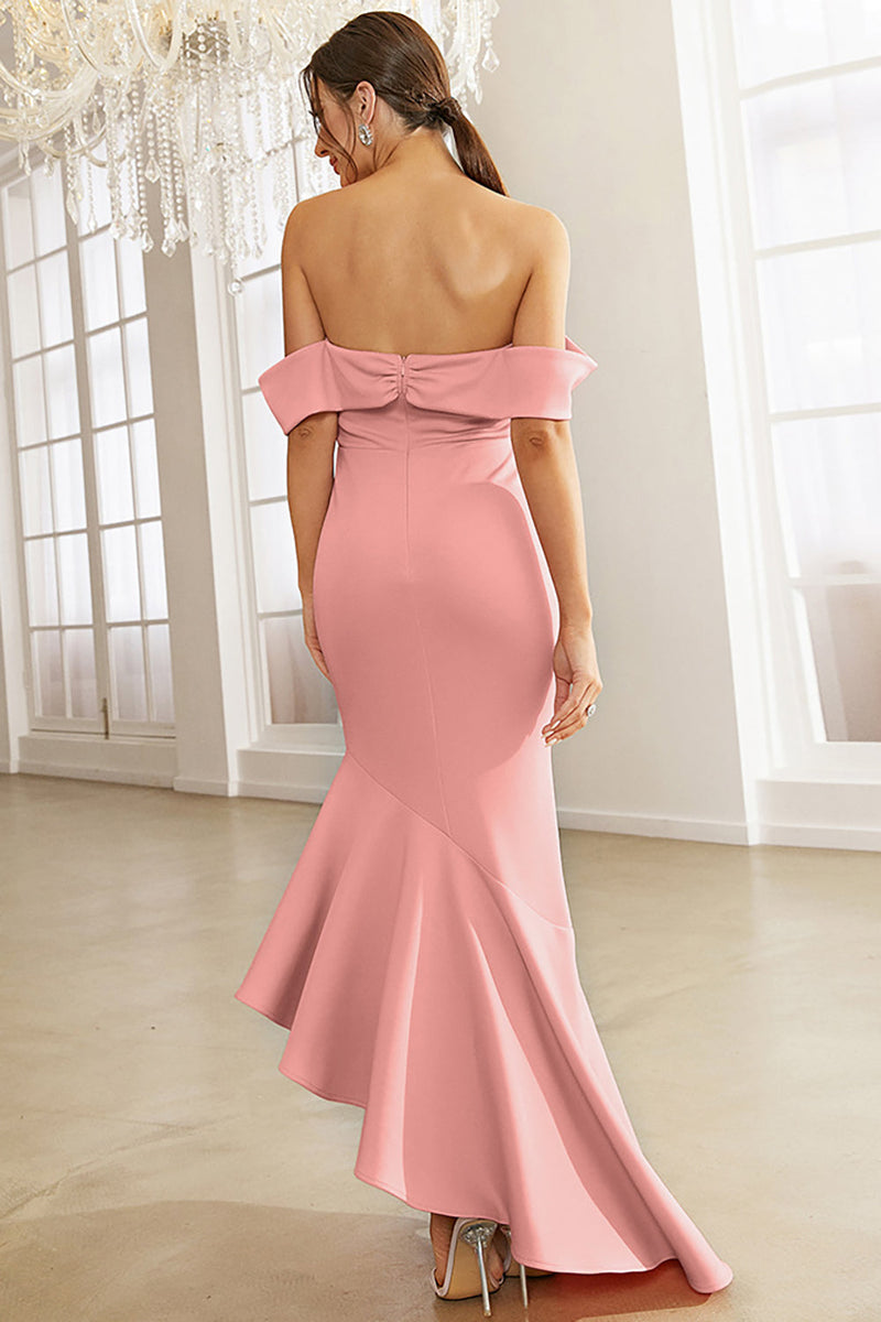 Load image into Gallery viewer, Blush Off the Shoulder Irregular Mermaid Prom Dress With Ruffles