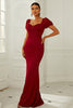 Load image into Gallery viewer, Burgundy Short Sleeves Mermaid Long Prom Dress