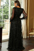 Load image into Gallery viewer, Black A-Line Sparkly V-Neck Prom Dress With Slit
