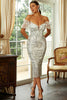 Load image into Gallery viewer, White Sparkly Off the Shoulder Cocktail Dress With Tassel