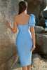 Load image into Gallery viewer, Blue One Shoulder Cocktail Dress with Bow