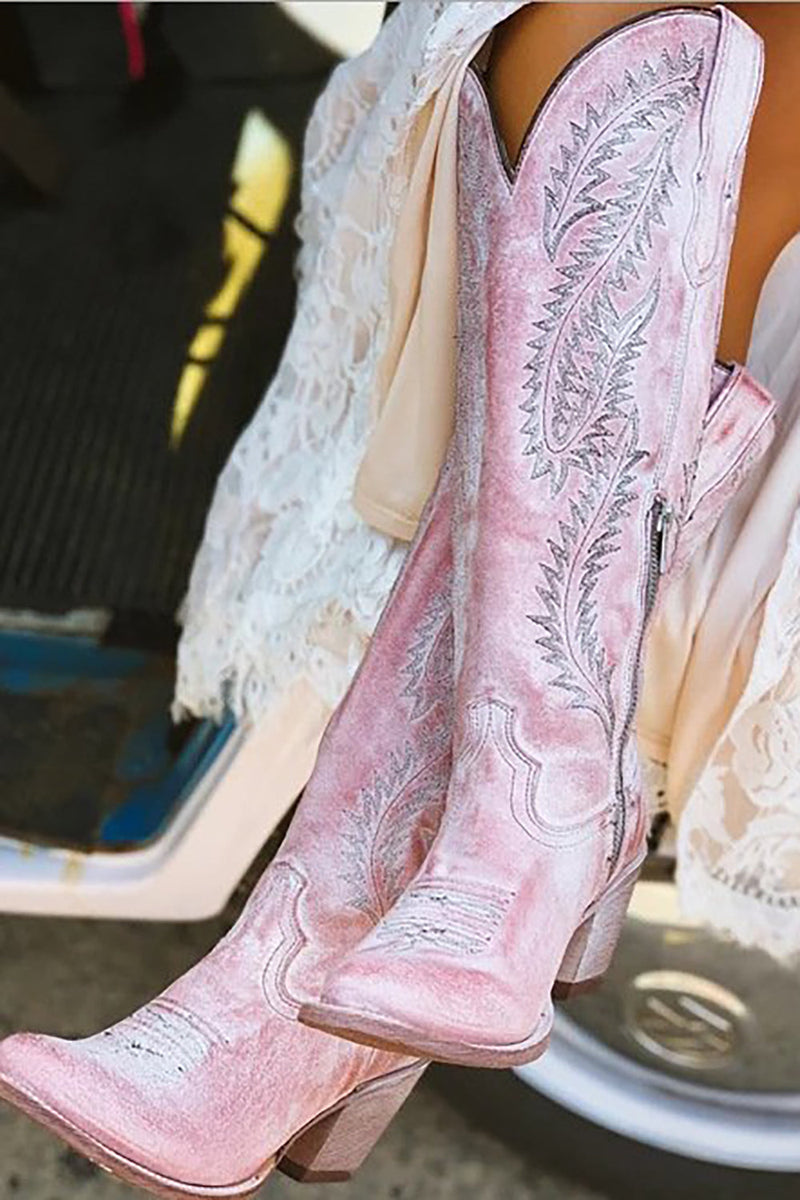 Load image into Gallery viewer, Dusty Rose Embroidered Mid Calf Cowgirl Boho Boots