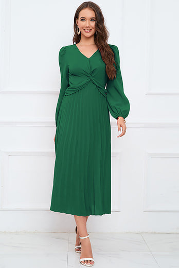 Long Sleeves Dark Green Casual Dress