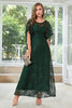 Load image into Gallery viewer, Black Lace A-line Round Neck Short Sleeves Mother of Bride Dress