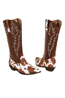 Brown Leopard Chunky Heel High Cowboy Boots