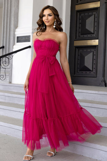 Tulle Sweetheart Hot Pink Formal Dress with Bow