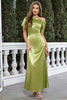 Load image into Gallery viewer, Satin Short Sleeves Matcha Formal Dress