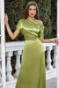 Load image into Gallery viewer, Satin Short Sleeves Matcha Formal Dress